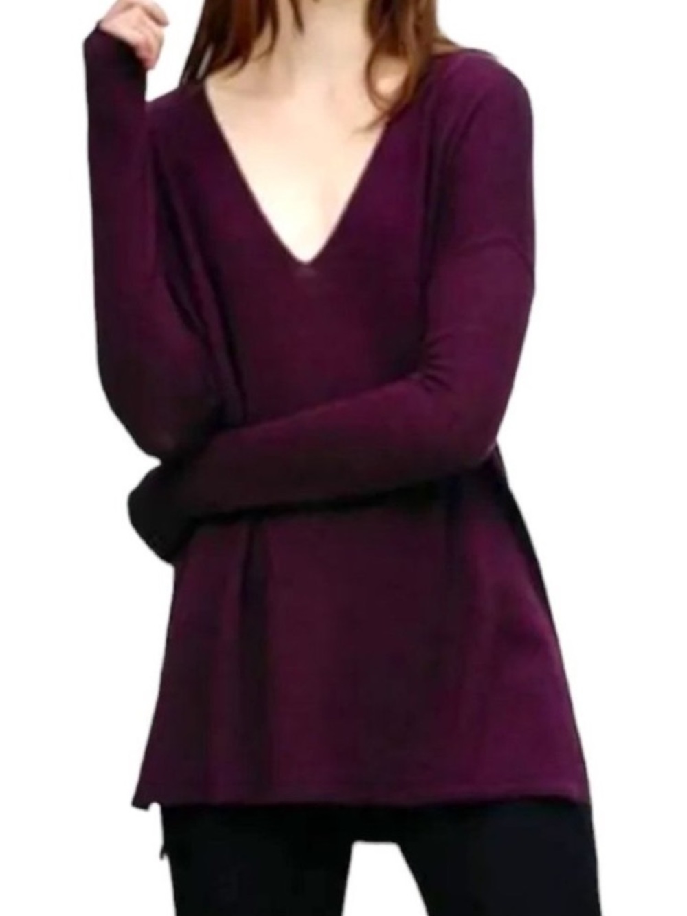 Aritzia Babaton Erin V-Neck Sweater Wool Linen Maroon Burgundy Pullover xxSmall